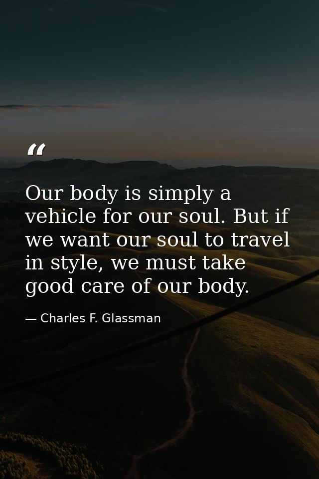 Our body is simply a vehicle for our soul. But if we want our soul to travel in style, we must take good care of our bod — Charles F. Glassman