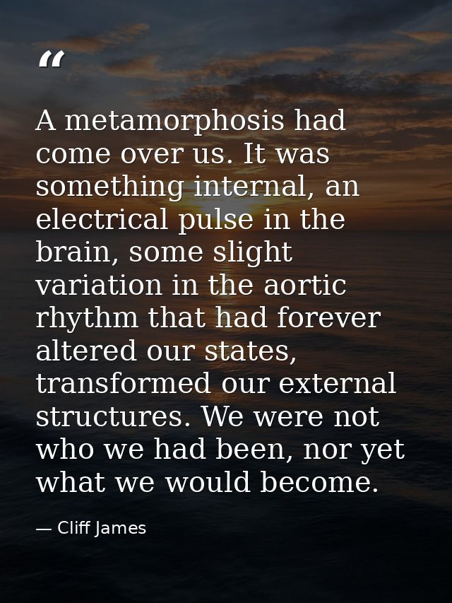 A metamorphosis had come over us. It was something internal, an electrical pulse in the brain, some slight variation in  — Cliff James