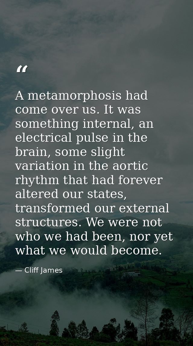 A metamorphosis had come over us. It was something internal, an electrical pulse in the brain, some slight variation in  — Cliff James