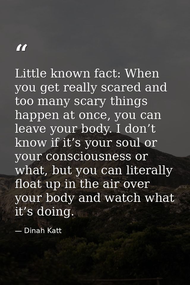 Little known fact: When you get really scared and too many scary things happen at once, you can leave your body. I don’t — Dinah Katt