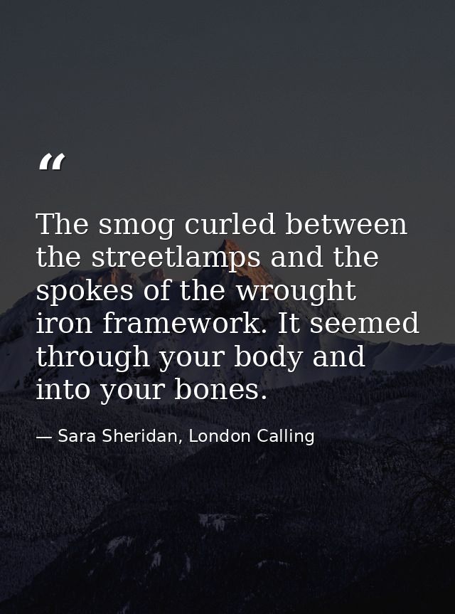 The smog curled between the streetlamps and the spokes of the wrought iron framework. It seemed through your body and in — Sara Sheridan, London Calling