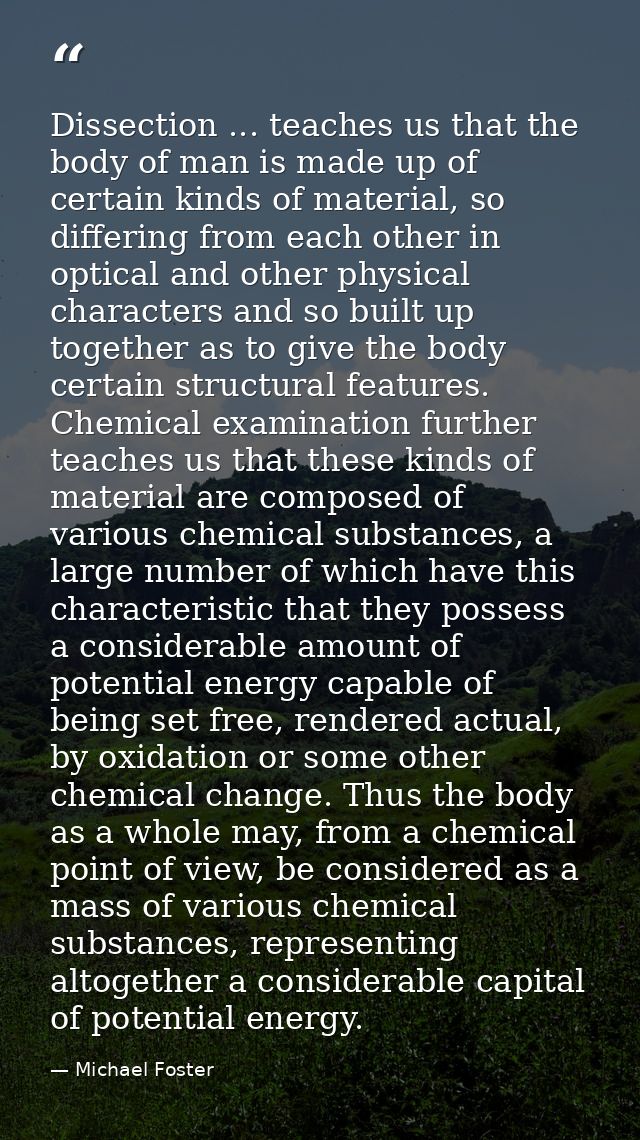 Dissection ... teaches us that the body of man is made up of certain kinds of material, so differing from each other in  — Michael Foster