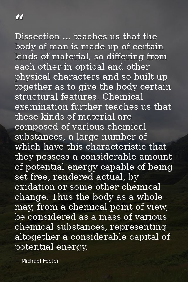 Dissection ... teaches us that the body of man is made up of certain kinds of material, so differing from each other in  — Michael Foster