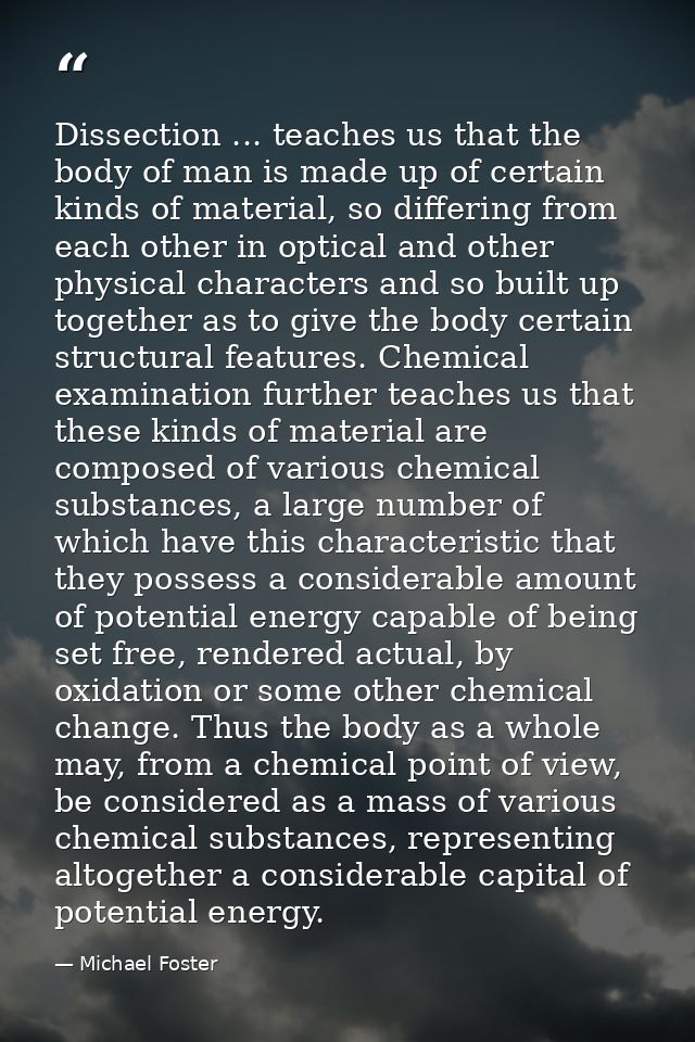 Dissection ... teaches us that the body of man is made up of certain kinds of material, so differing from each other in  — Michael Foster