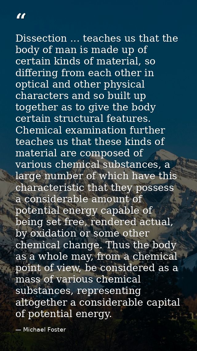 Dissection ... teaches us that the body of man is made up of certain kinds of material, so differing from each other in  — Michael Foster