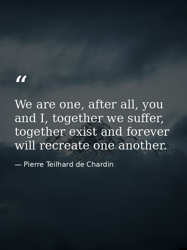 We are one, after all, you and I, together we suffer, together exist and forever will recreate one another. — Pierre Teilhard de Chardin