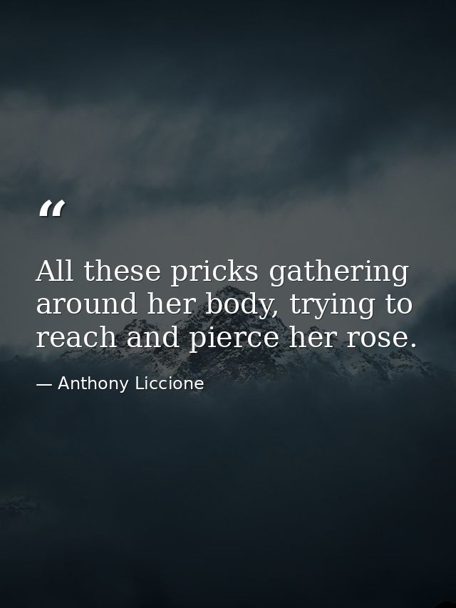 All these pricks gathering around her body, trying to reach and pierce her rose. — Anthony Liccione