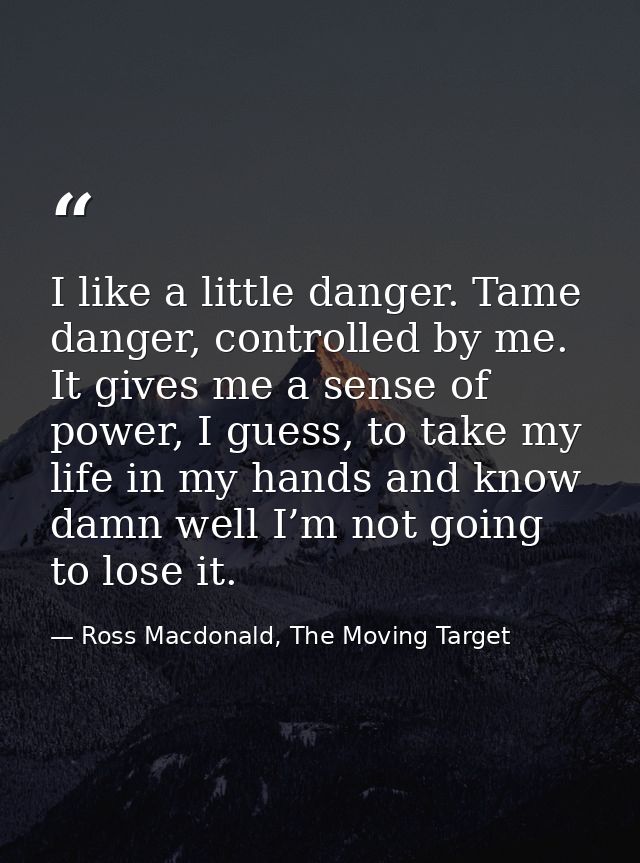 I like a little danger. Tame danger, controlled by me. It gives me a sense of power, I guess, to take my life in my hand — Ross Macdonald, The Moving Target