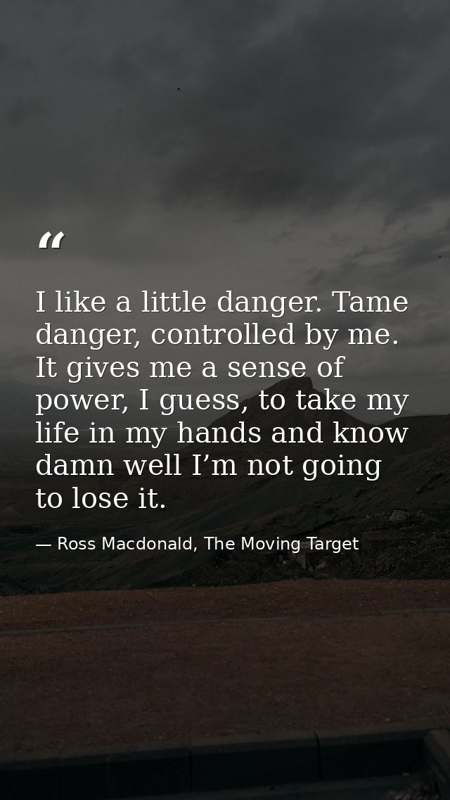I like a little danger. Tame danger, controlled by me. It gives me a sense of power, I guess, to take my life in my hand — Ross Macdonald, The Moving Target