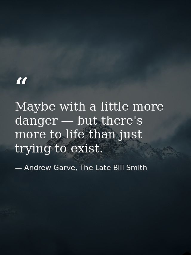 Maybe with a little more danger ― but there's more to life than just trying to exist. — Andrew Garve, The Late Bill Smith