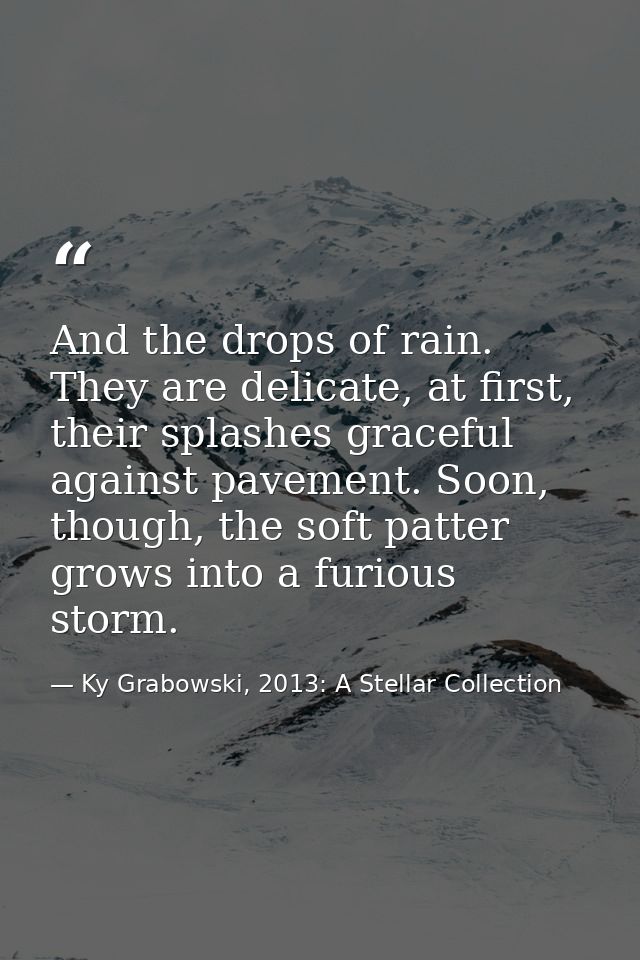 And the drops of rain. They are delicate, at first, their splashes graceful against pavement. Soon, though, the soft pat — Ky Grabowski, 2013: A Stellar Collection