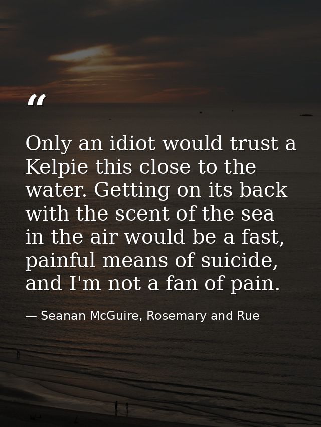 Only an idiot would trust a Kelpie this close to the water. Getting on its back with the scent of the sea in the air wou — Seanan McGuire, Rosemary and Rue