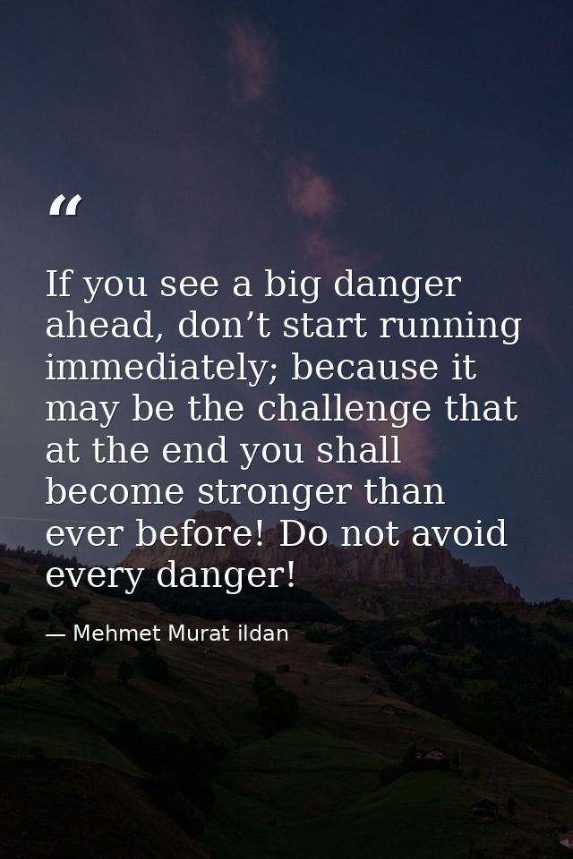 If you see a big danger ahead, don’t start running immediately; because it may be the challenge that at the end you shal — Mehmet Murat ildan