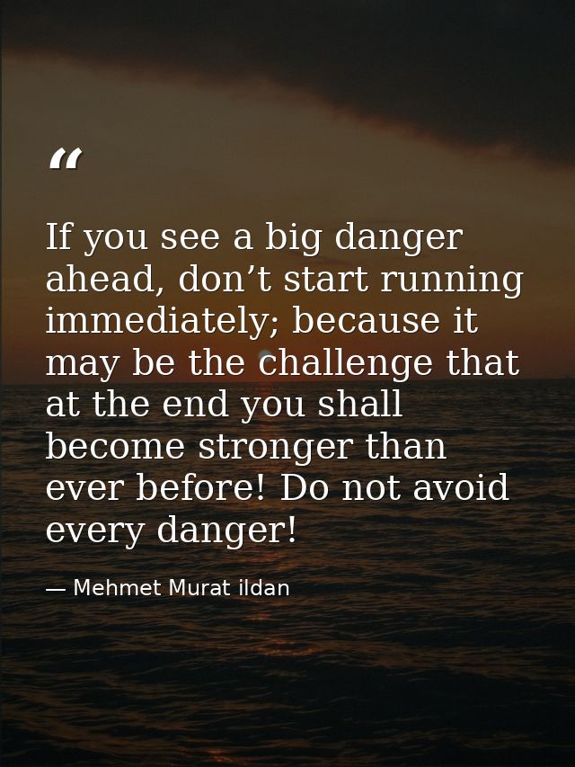 If you see a big danger ahead, don’t start running immediately; because it may be the challenge that at the end you shal — Mehmet Murat ildan