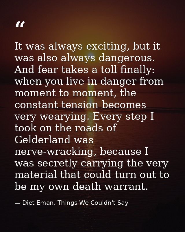 It was always exciting, but it was also always dangerous. And fear takes a toll finally: when you live in danger from mo — Diet Eman, Things We Couldn't Say