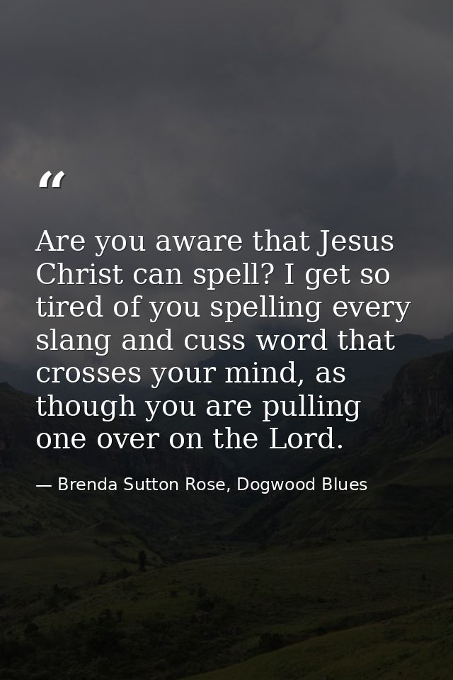 Are you aware that Jesus Christ can spell? I get so tired of you spelling every slang and cuss word that crosses your mi — Brenda Sutton Rose, Dogwood Blues