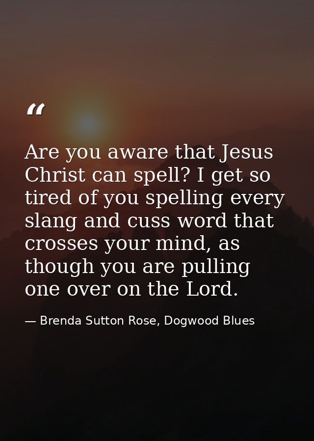 Are you aware that Jesus Christ can spell? I get so tired of you spelling every slang and cuss word that crosses your mi — Brenda Sutton Rose, Dogwood Blues