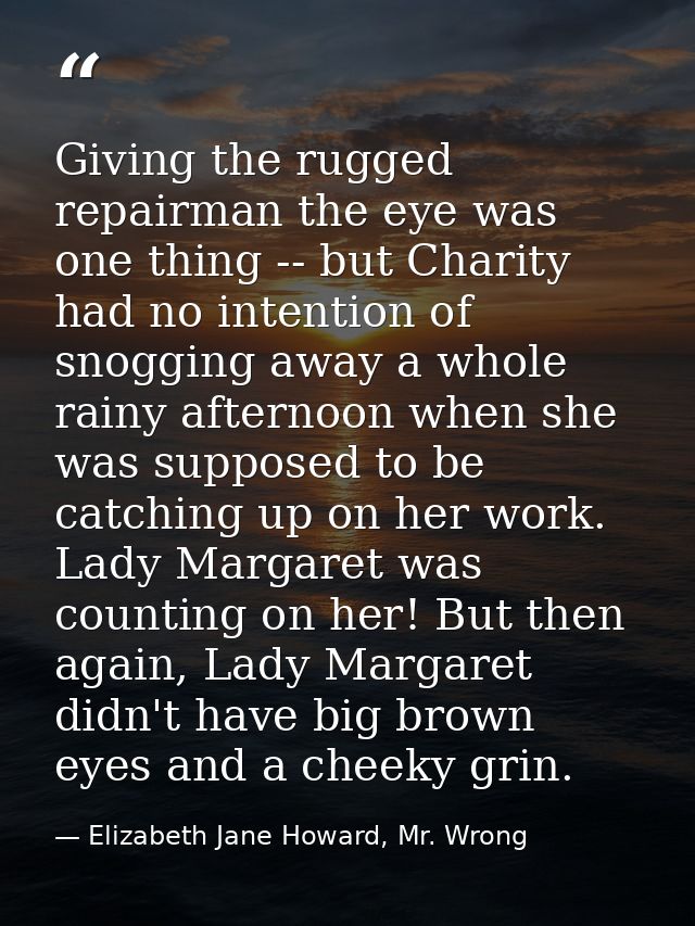 Giving the rugged repairman the eye was one thing -- but Charity had no intention of snogging away a whole rainy afterno — Elizabeth Jane Howard, Mr. Wrong