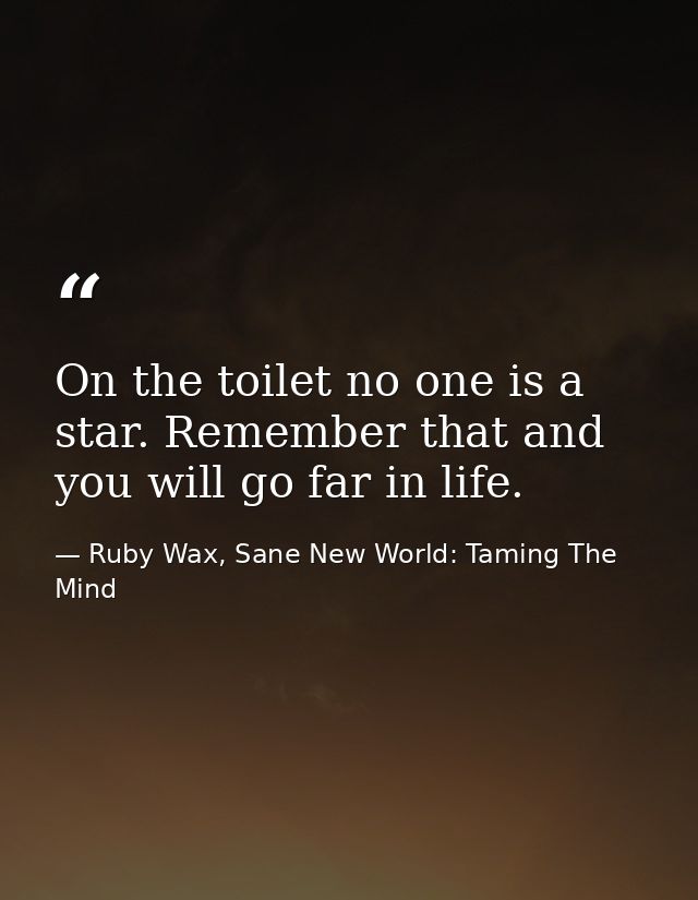 On the toilet no one is a star. Remember that and you will go far in life. — Ruby Wax, Sane New World: Taming The Mind