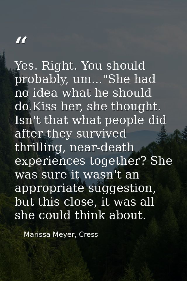 Yes. Right. You should probably, um..."She had no idea what he should do.Kiss her, she thought. Isn't that what people d — Marissa Meyer, Cress