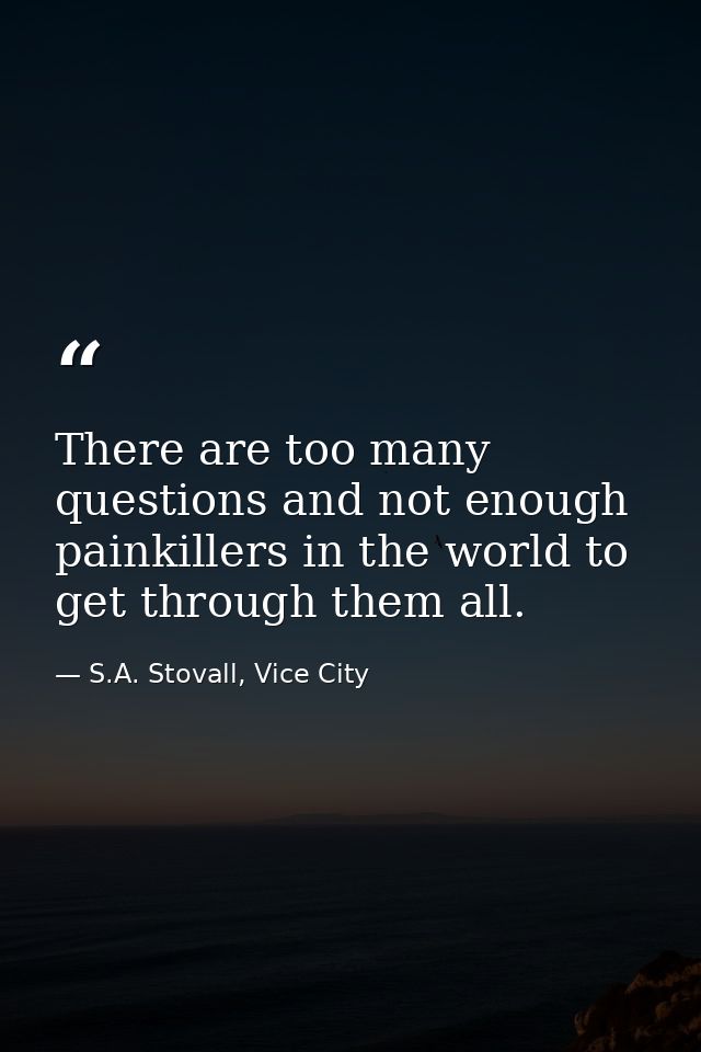 There are too many questions and not enough painkillers in the world to get through them all. — S.A. Stovall, Vice City