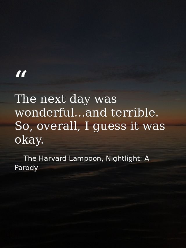 The next day was wonderful...and terrible. So, overall, I guess it was okay. — The Harvard Lampoon, Nightlight: A Parody