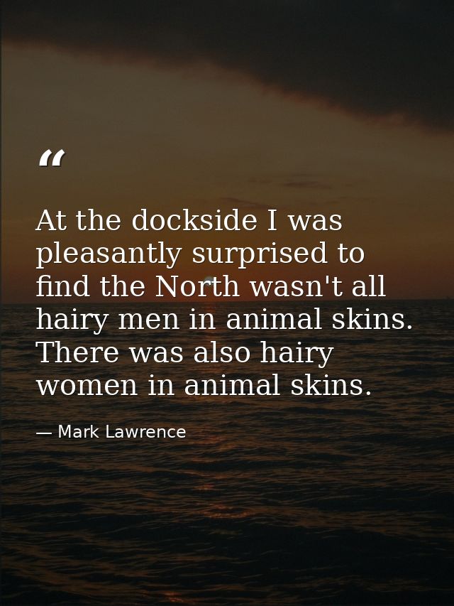 At the dockside I was pleasantly surprised to find the North wasn't all hairy men in animal skins. There was also hairy  — Mark Lawrence