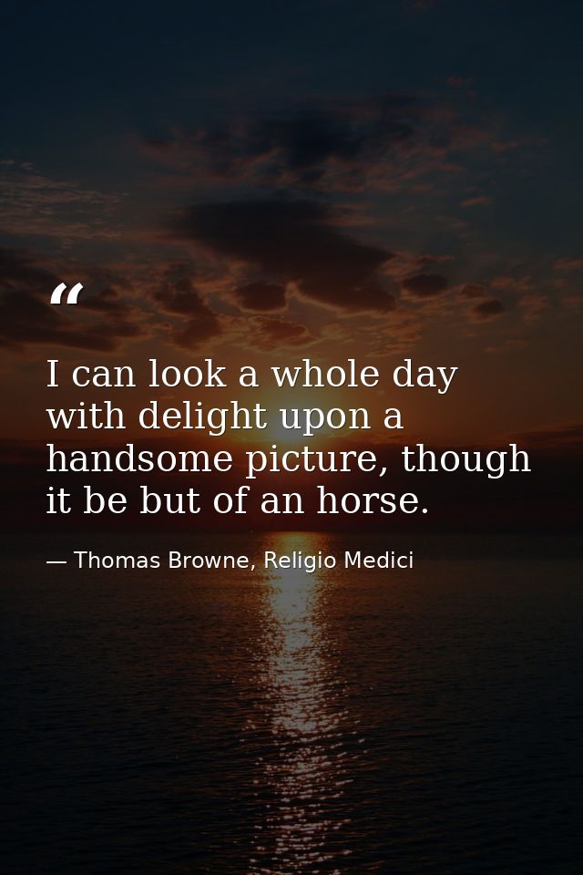 I can look a whole day with delight upon a handsome picture, though it be but of an horse. — Thomas Browne, Religio Medici