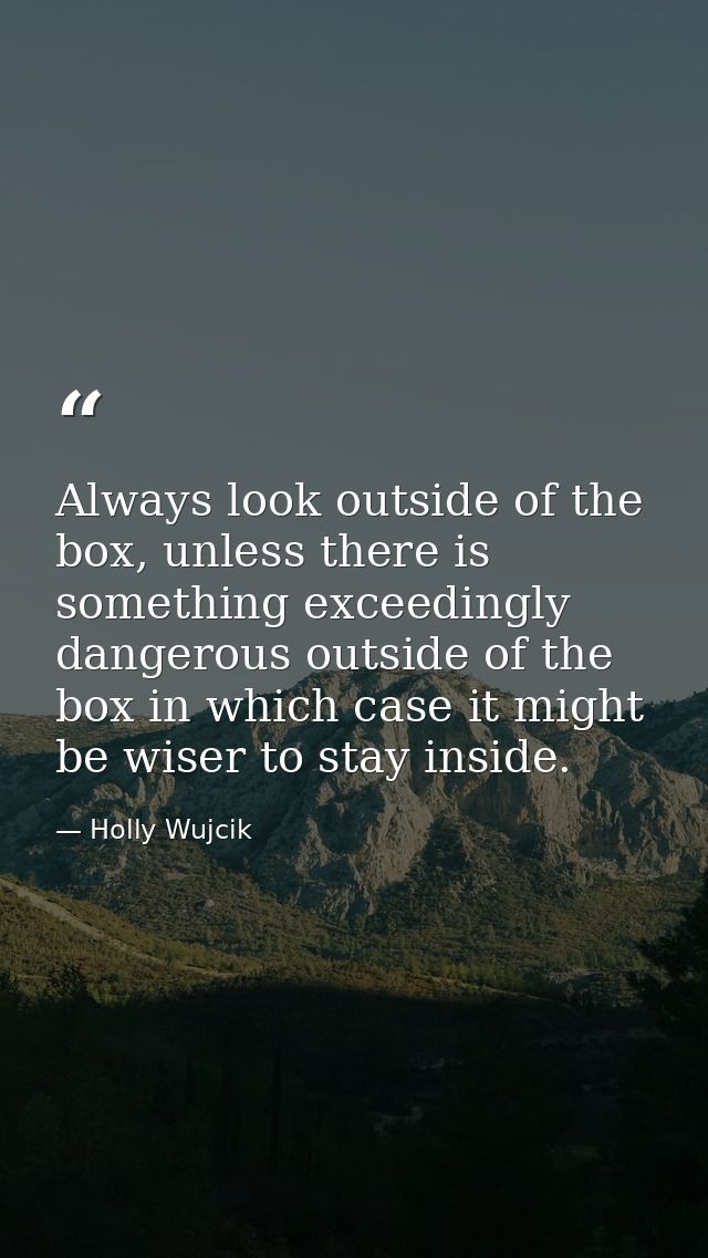 Always look outside of the box, unless there is something exceedingly dangerous outside of the box in which case it migh — Holly Wujcik