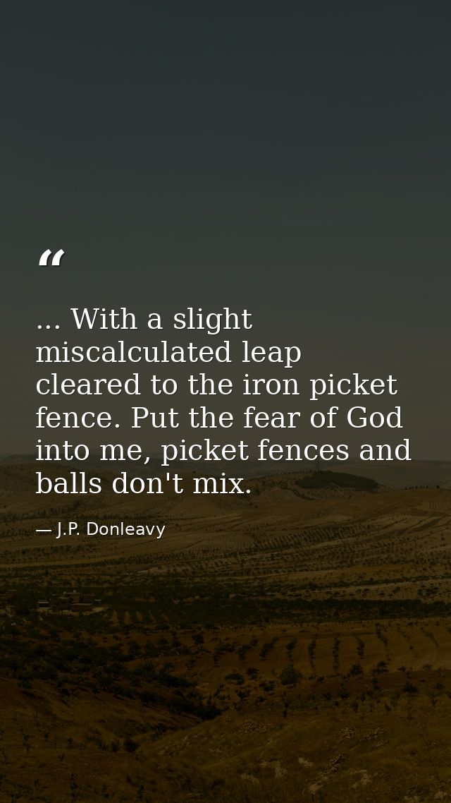 ... With a slight miscalculated leap cleared to the iron picket fence. Put the fear of God into me, picket fences and ba — J.P. Donleavy