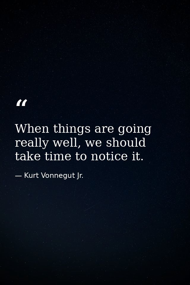 When things are going really well, we should take time to notice it. — Kurt Vonnegut Jr.