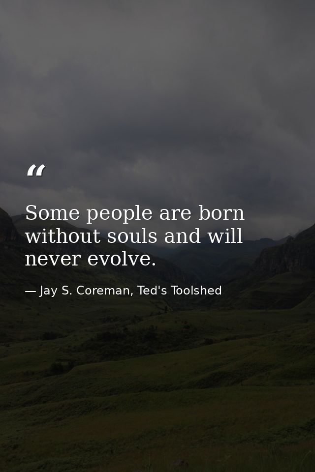 Some people are born without souls and will never evolve. — Jay S. Coreman, Ted's Toolshed
