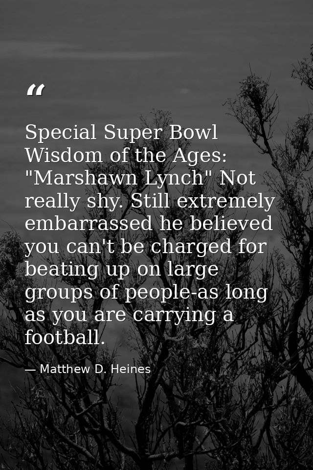 Special Super Bowl Wisdom of the Ages: "Marshawn Lynch" Not really shy. Still extremely embarrassed he believed you can' — Matthew D. Heines