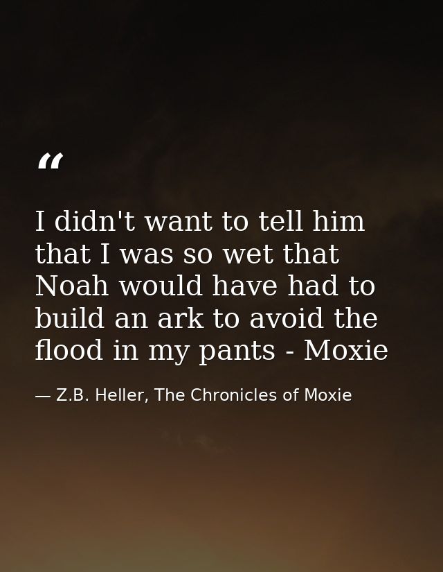 I didn't want to tell him that I was so wet that Noah would have had to build an ark to avoid the flood in my pants - Mo — Z.B. Heller, The Chronicles of Moxie