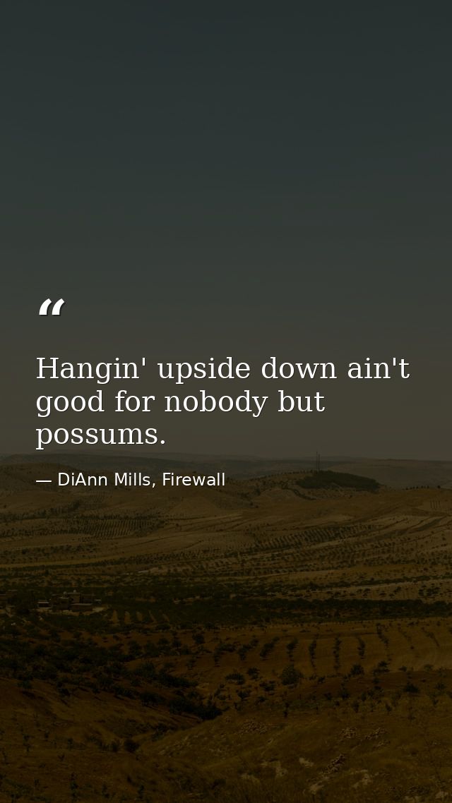 Hangin' upside down ain't good for nobody but possums. — DiAnn Mills, Firewall
