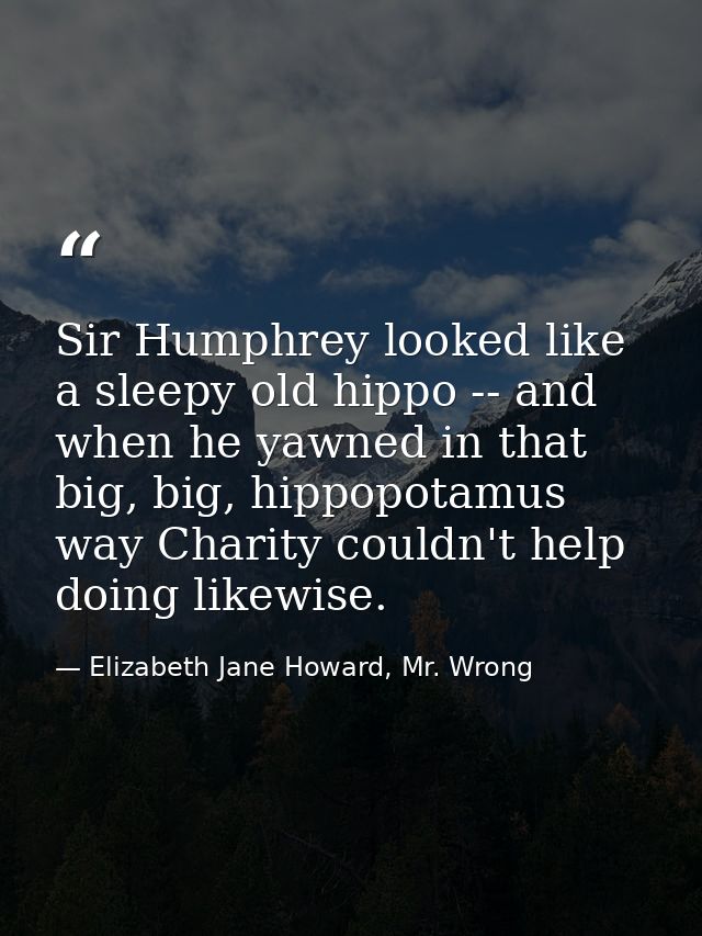 Sir Humphrey looked like a sleepy old hippo -- and when he yawned in that big, big, hippopotamus way Charity couldn't he — Elizabeth Jane Howard, Mr. Wrong