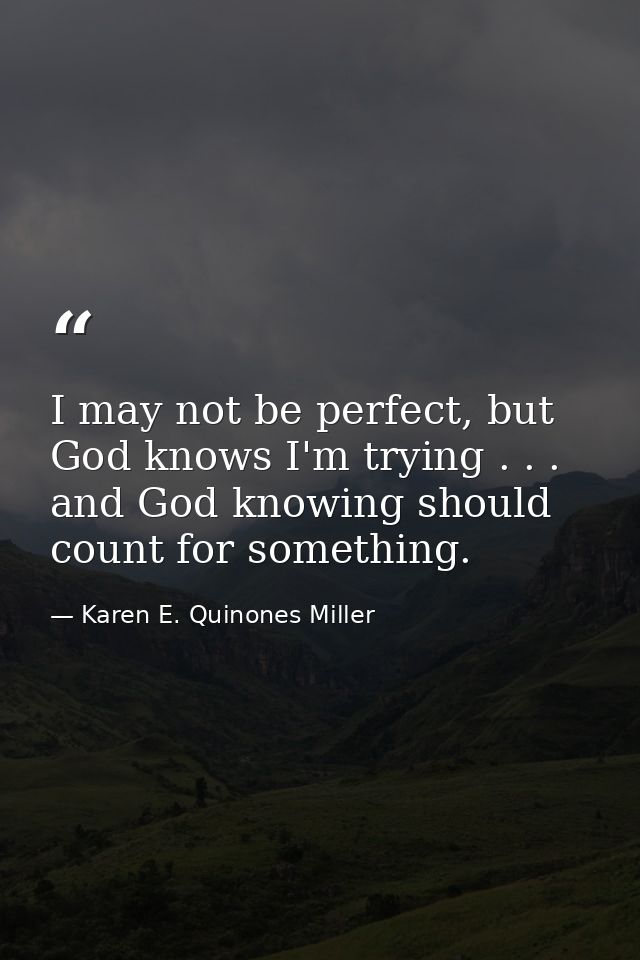 I may not be perfect, but God knows I'm trying . . . and God knowing should count for something. — Karen E. Quinones Miller