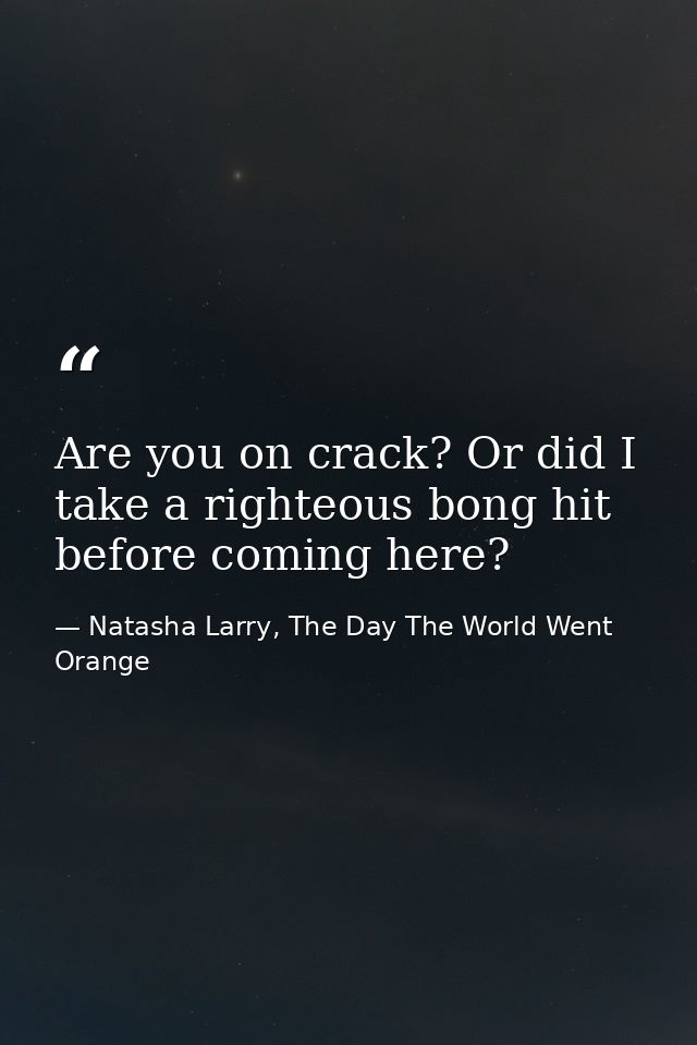 Are you on crack? Or did I take a righteous bong hit before coming here? — Natasha Larry, The Day The World Went Orange