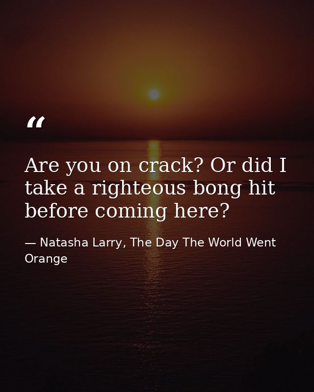 Are you on crack? Or did I take a righteous bong hit before coming here? — Natasha Larry, The Day The World Went Orange