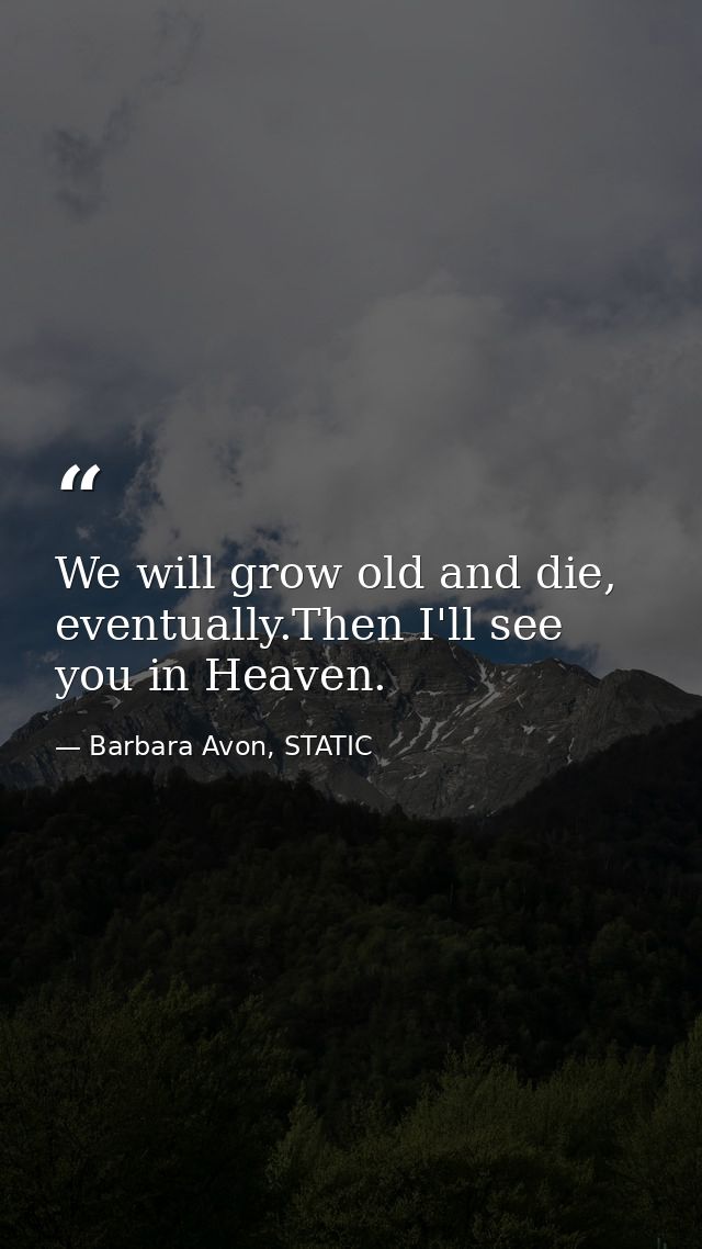We will grow old and die, eventually.Then I'll see you in Heaven. — Barbara Avon, STATIC