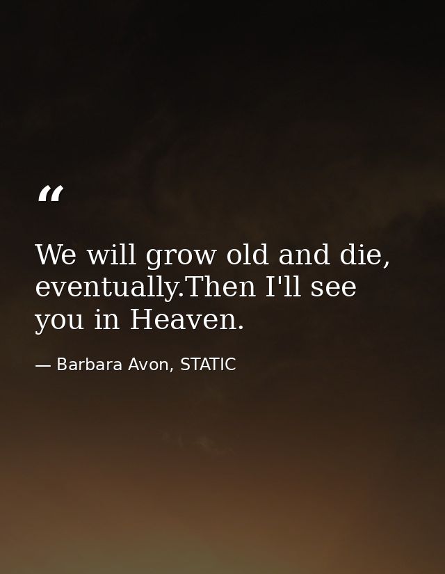We will grow old and die, eventually.Then I'll see you in Heaven. — Barbara Avon, STATIC