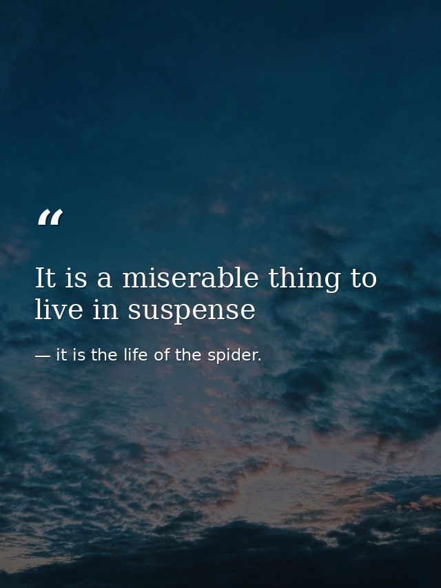 It is a miserable thing to live in suspense — it is the life of the spider.