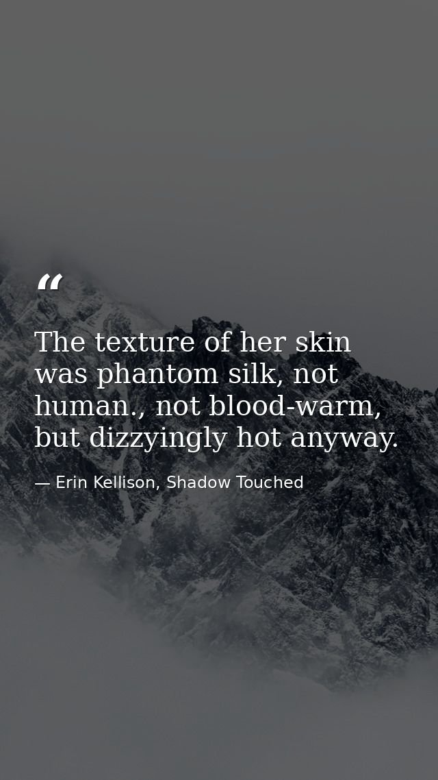 The texture of her skin was phantom silk, not human., not blood-warm, but dizzyingly hot anyway. — Erin Kellison, Shadow Touched