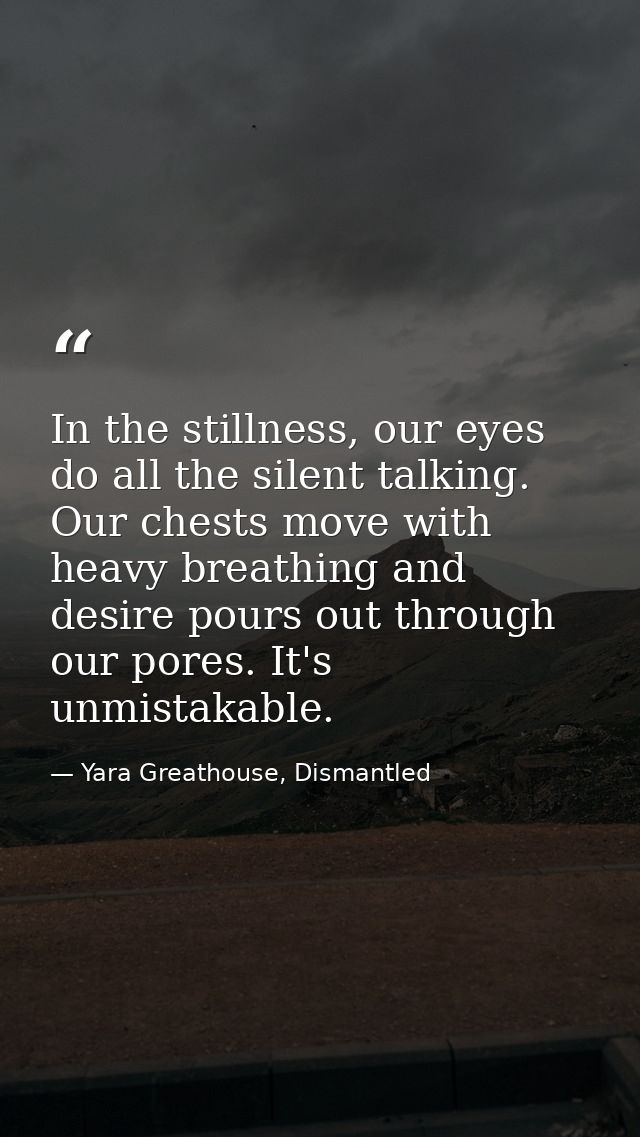 In the stillness, our eyes do all the silent talking. Our chests move with heavy breathing and desire pours out through  — Yara Greathouse, Dismantled