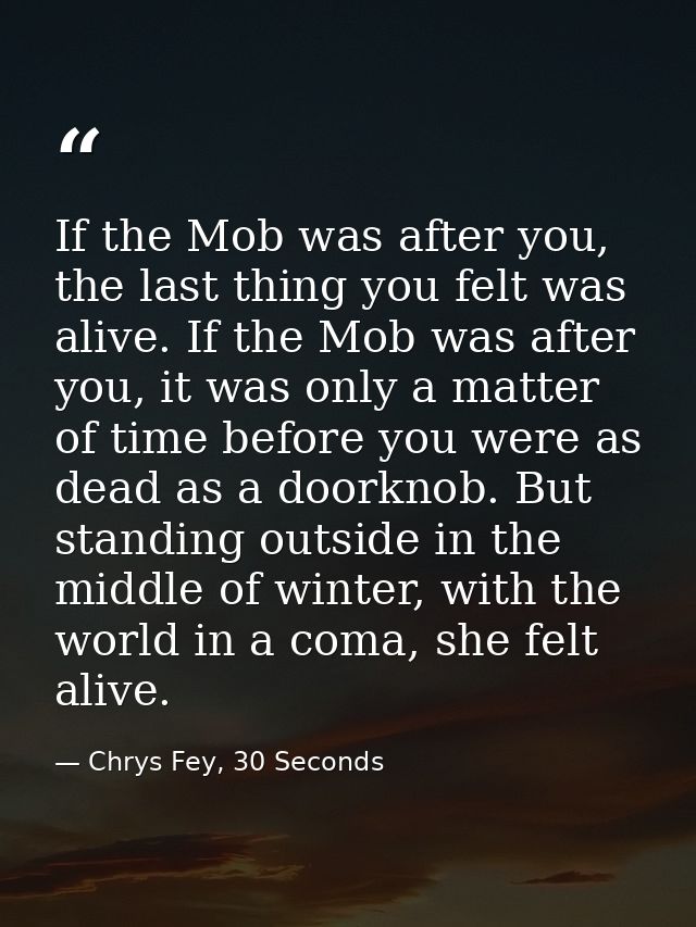 If the Mob was after you, the last thing you felt was alive. If the Mob was after you, it was only a matter of time befo — Chrys Fey, 30 Seconds