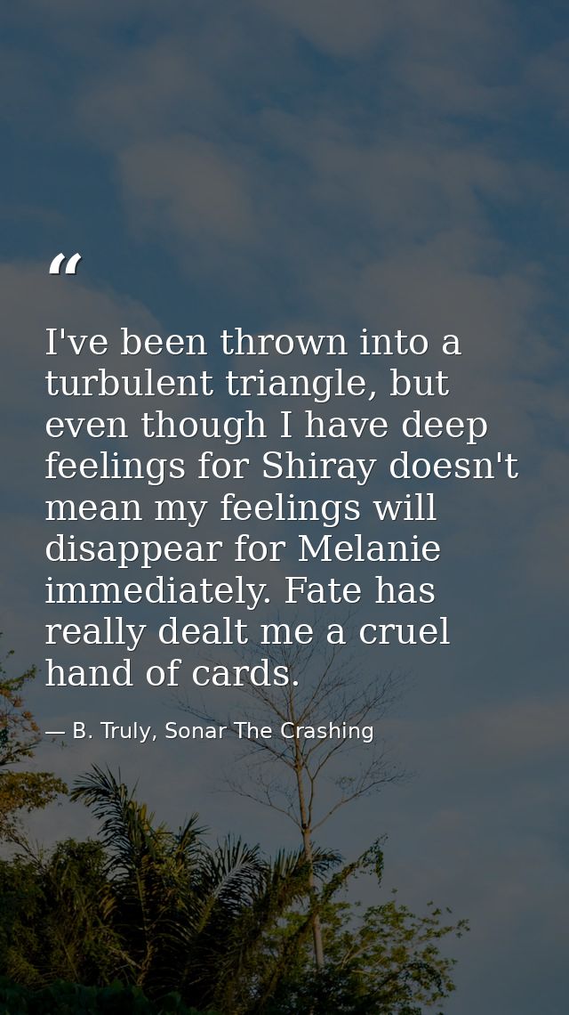 I've been thrown into a turbulent triangle, but even though I have deep feelings for Shiray doesn't mean my feelings wil — B. Truly, Sonar The Crashing