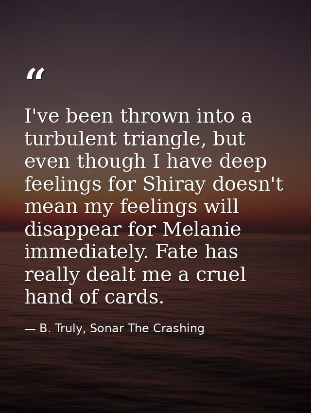 I've been thrown into a turbulent triangle, but even though I have deep feelings for Shiray doesn't mean my feelings wil — B. Truly, Sonar The Crashing