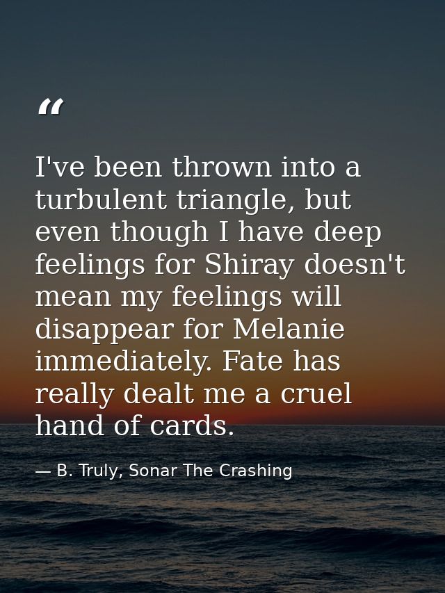 I've been thrown into a turbulent triangle, but even though I have deep feelings for Shiray doesn't mean my feelings wil — B. Truly, Sonar The Crashing