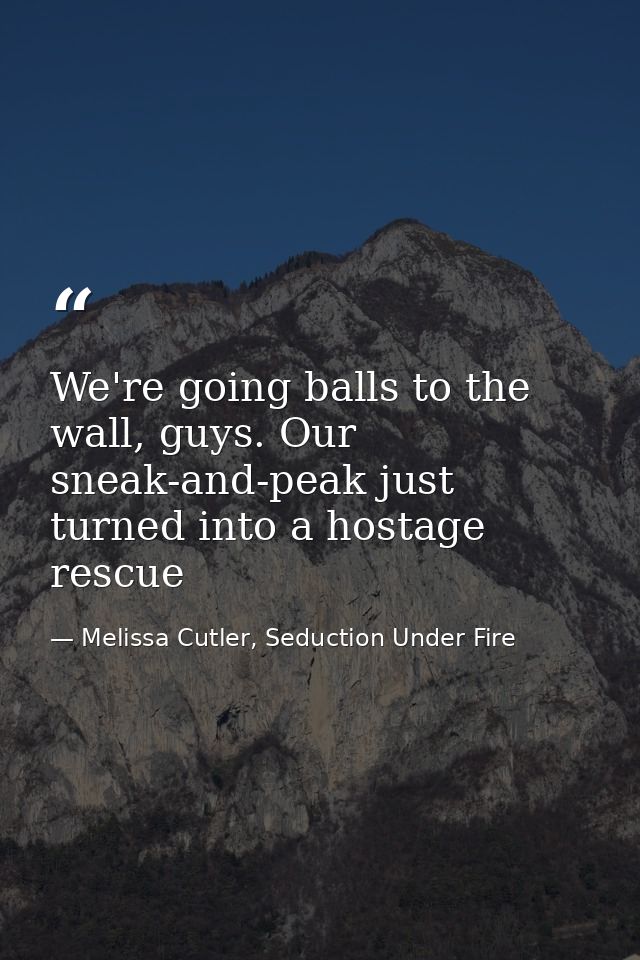 We're going balls to the wall, guys. Our sneak-and-peak just turned into a hostage rescue — Melissa Cutler, Seduction Under Fire