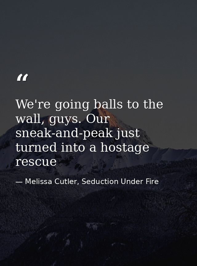 We're going balls to the wall, guys. Our sneak-and-peak just turned into a hostage rescue — Melissa Cutler, Seduction Under Fire